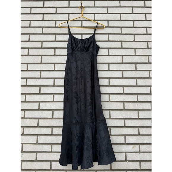 19 Cooper Black Floral Jacquard Satin Midi Dress Slip Flare NWT M Cocktail 90s - Picture 2 of 13